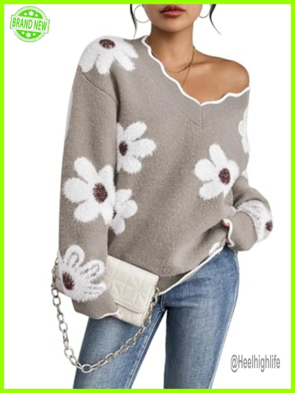 Oversized V Neck Fuzzy Sweater Chunky Knit Pullover